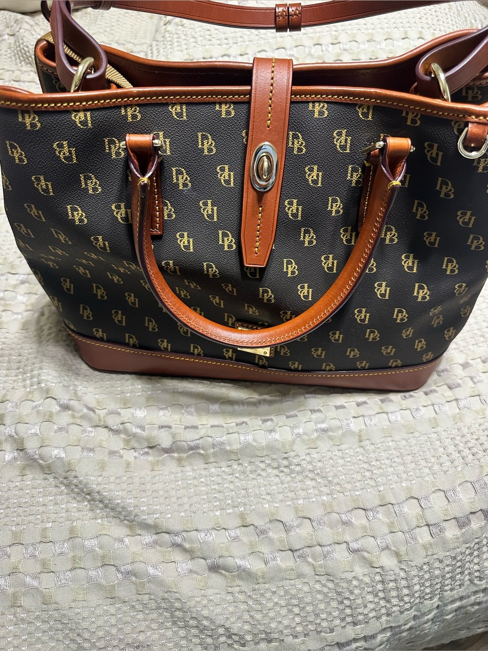 Dooney & Bourke Brown Signature Tote with Tan Leather Trim